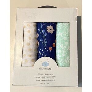 3 Pack CLOUD ISLAND FLANNEL BABY Receiving BLANKET 100% Soft Cotton Flowers NEW!